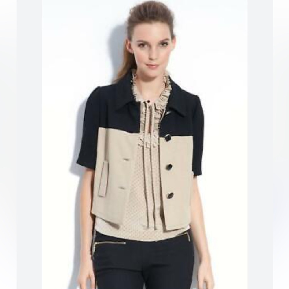 Kate Spade Wool Blend Tan/ Black Jacket Dahlia Blazer 3/4 Sleeve Sleeves
